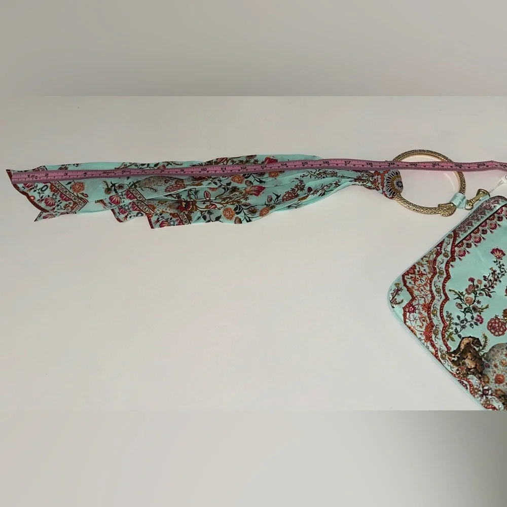 CAMILLA “Weaving Worlds” blue floral silk boho ring scarf clutch bag